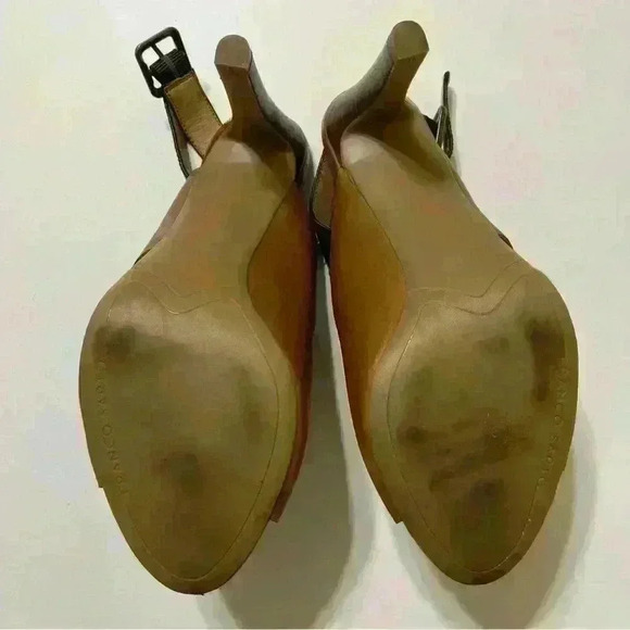 Franco Sarto Quatrain Cross Strap Slingback Heel Brown 9M brown leather hight - Picture 11 of 11